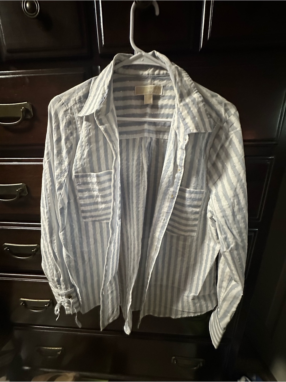 Michael Kors Blue and White Striped Button-Up Shirt